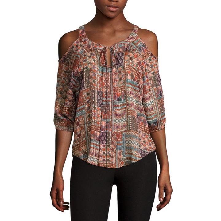 By & By 3/4-sleeve Cold-shoulder Peasant Blouse