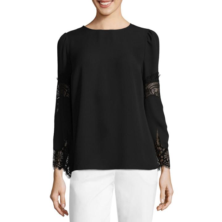 Liz Claiborne Lace Sleeve Scoop Neck Blouse