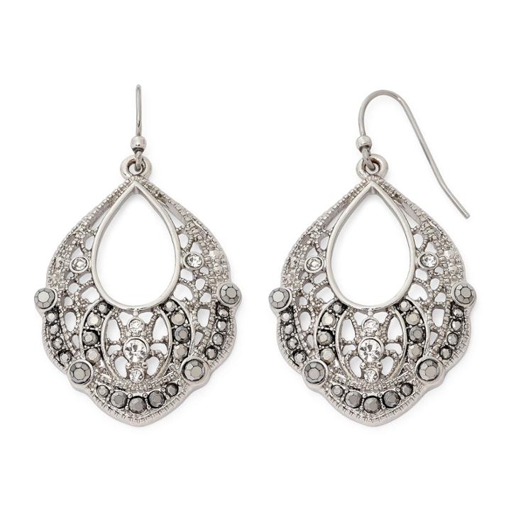 Liz Claiborne Marcasite And Crystal Silver-tone Open-drop Earrings