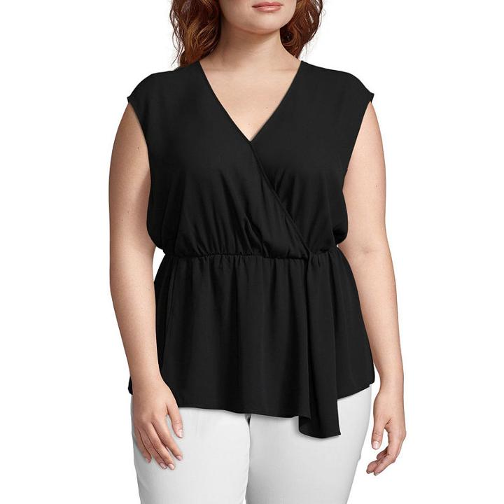 Worthington Sleeveless Faux Wrap Georgette Blouse -plus