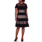R & M Richards Cap-sleeve Nude Mesh Fit-and-flare Dress - Plus