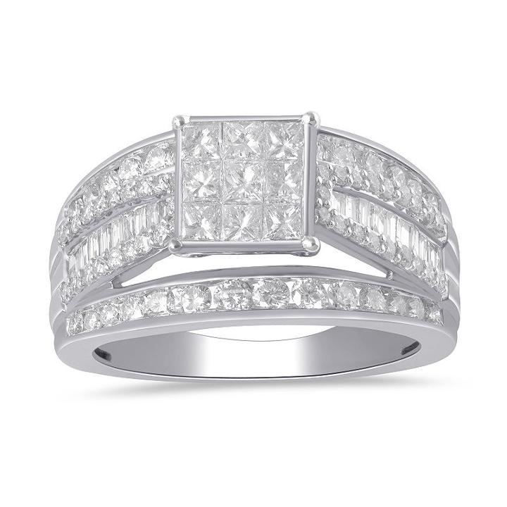 Womens 1 1/2 Ct. T.w. Princess White Diamond 10k Gold Engagement Ring