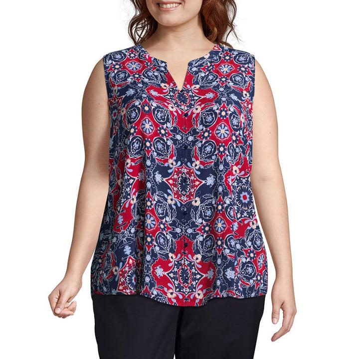 Liz Claiborne Sleeveless Boyfriend Shirt- Plus