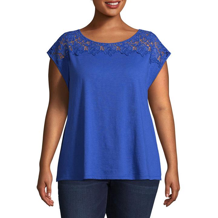 St. John's Bay Cap Sleeve Lace Yoke Tee-plus