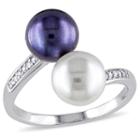 White & Black Cultured Freshwater Pearl & Diamond Accent 10k White Gold Ring