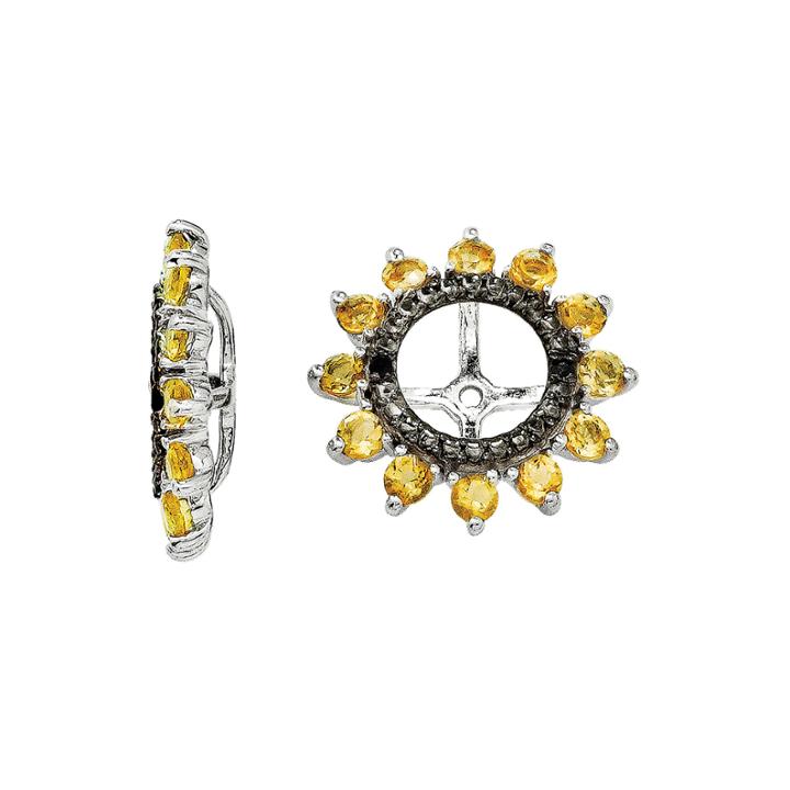 Genuine Citrine And Black Sapphire Sterling Silver Earring Jackets