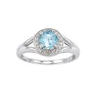 Womens Diamond Accent Blue Aquamarine Sterling Silver Halo Ring