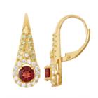 Genuine Garnet & Peridot Diamond Accent 14k Gold Over Silver Leverback Earrings