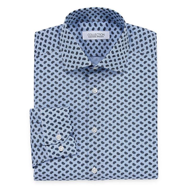Collection By Michael Strahan Wrinkle Free Cotton Stretch Long Sleeve Woven Paisley Dress Shirt