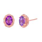 Diamond Accent Oval Purple Amethyst Stud Earrings