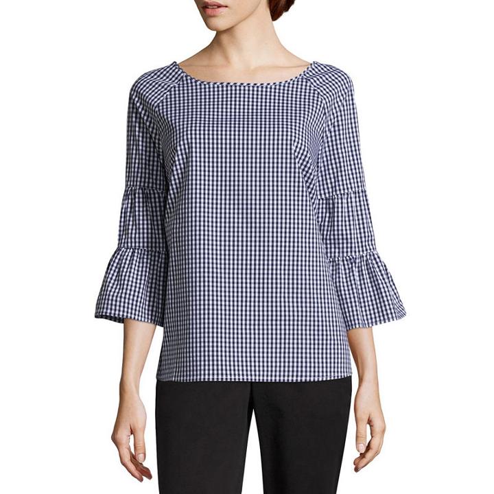 Como Blu 3/4 Sleeveboat Neck Gingham Blouse