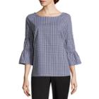 Como Blu 3/4 Sleeveboat Neck Gingham Blouse