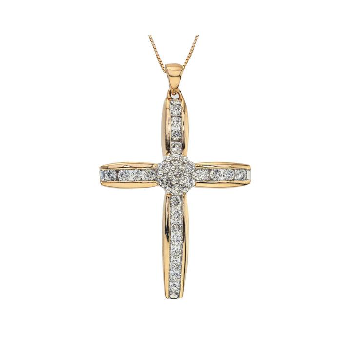 1 Ct. T.w. Diamond 14k Yellow Gold Cross Pendant Necklace