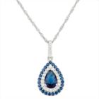 Womens Blue Sapphire Sterling Silver Pear Pendant Necklace