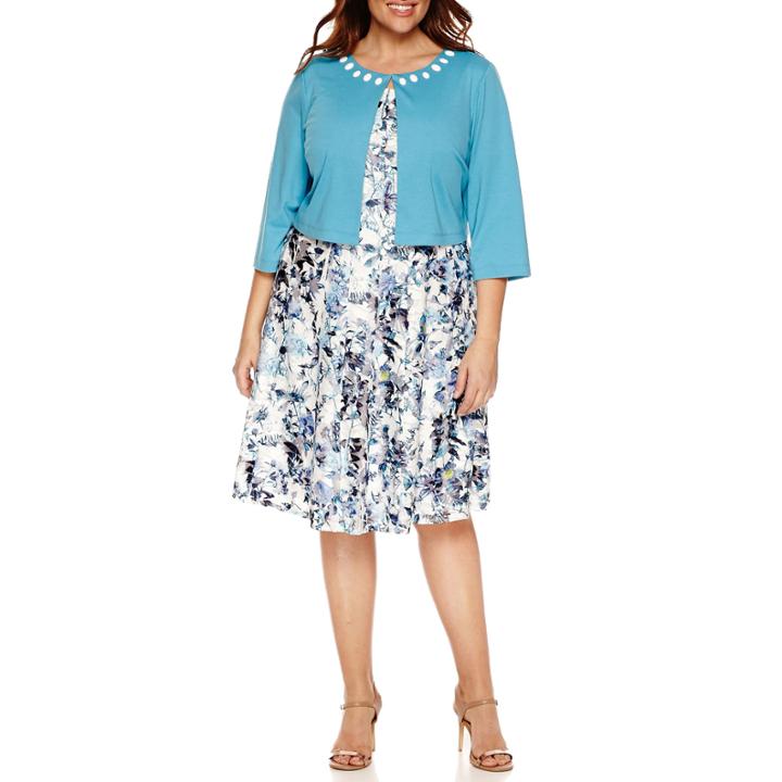 Perceptions 3/4 Sleeve Beaded Lace Jacket Dress-plus