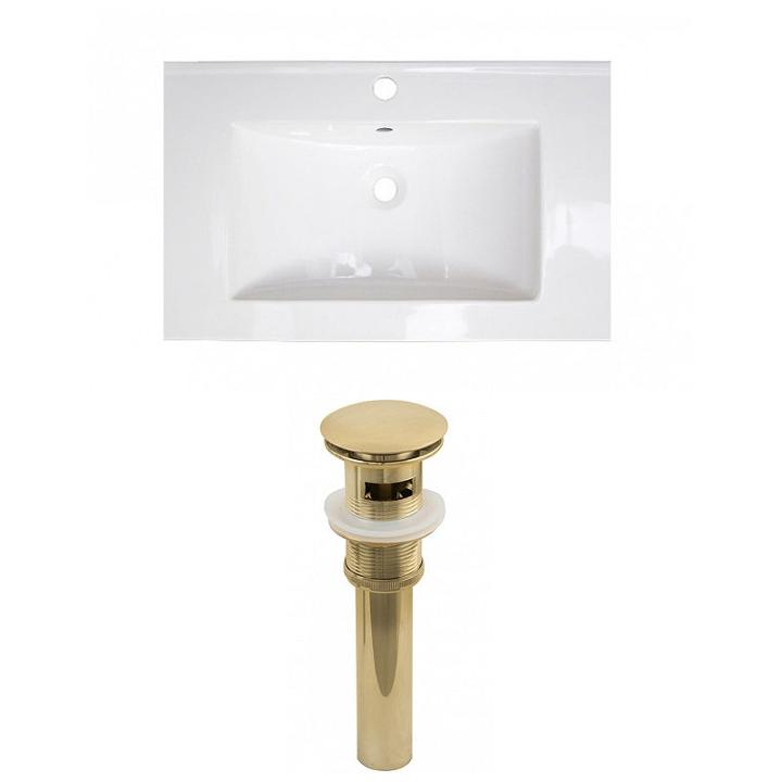 24-in. W 1 Hole Ceramic Top Set In White Color - Overflow Drain Incl.