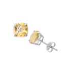 Cushion Yellow Citrine Sterling Silver Stud Earrings