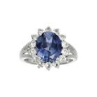 Lab-created Blue And White Sapphire Sterling Silver Starburst Ring