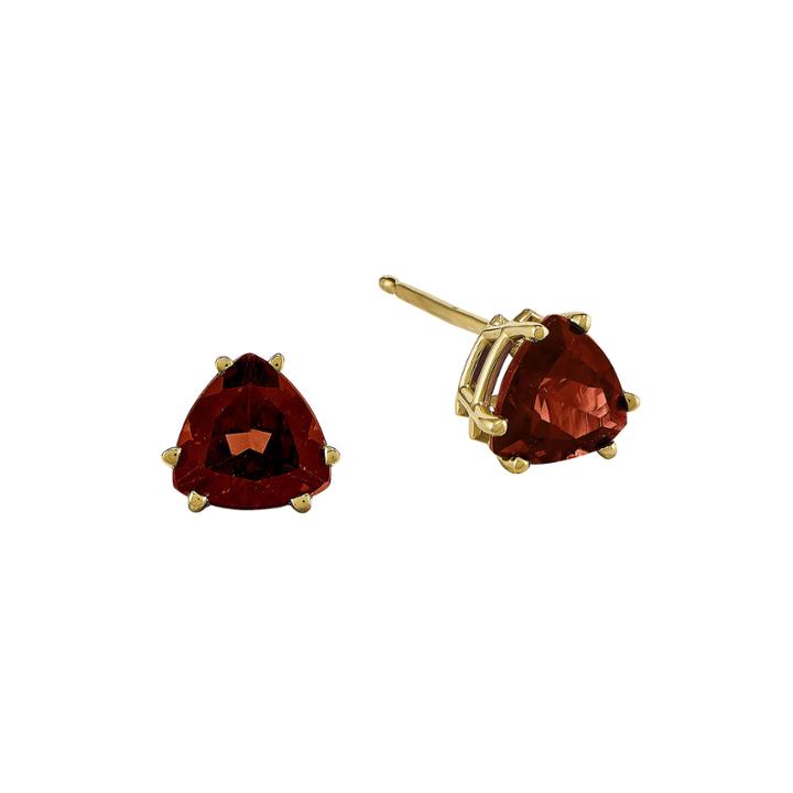 Genuine Red Garnet 14k Yellow Gold Trillion-cut Earrings