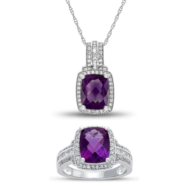 Genuine Amethyst & Lab Created White Sapphire Sterling Silver 2-pc Jewelry Set
