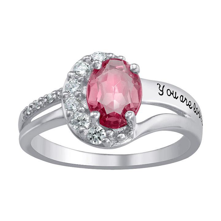 Artcarved Personalized Womens Simulated Multi Color Multi Stone Sterling Silver Band