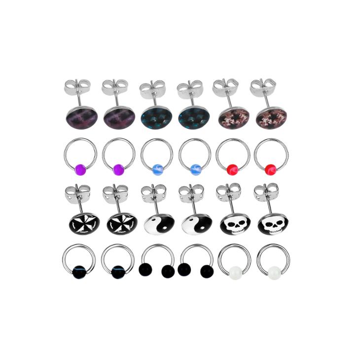 Stainless Steel 316l 12-pc 18 Ga. Patterned Domed Earring Set