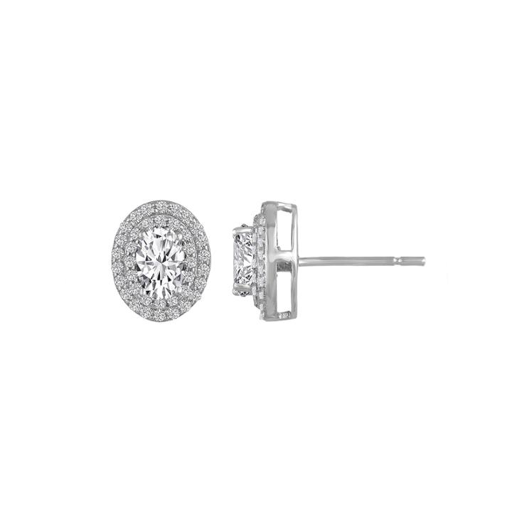 Lab-created White Sapphire Double Halo Sterling Silver Stud Earrings