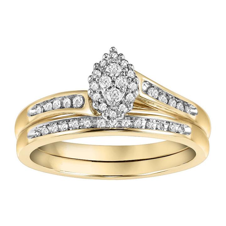 Womens 1/5 Ct. T.w. Round White Diamond 10k Gold Bridal Set