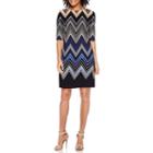 Studio 1 Elbow-sleeve Chevron Striped Shift Dress - Petite