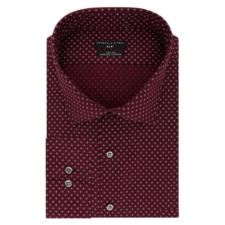 Shaquille Oneal Xlg Flex Collar Cooling Stretch Long Sleeve Yarn Dyed Woven Pattern Dress Shirt - Big And Tall