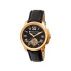 Heritor Automatic Franklin Mens Semi-skeleton Leather-rose Gold/black Watches