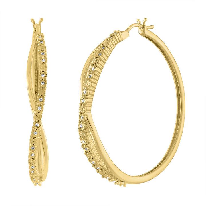 1/10 Ct. T.w. Genuine White Diamond 14k Gold Over Silver 36mm Hoop Earrings