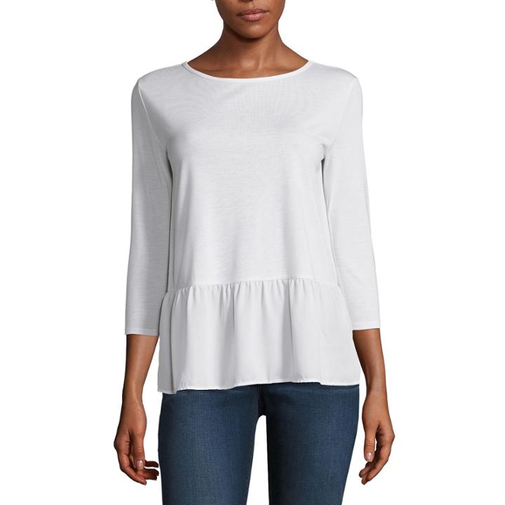 Stylus 3/4 Sleeve Crew Neck Rayon Blouse