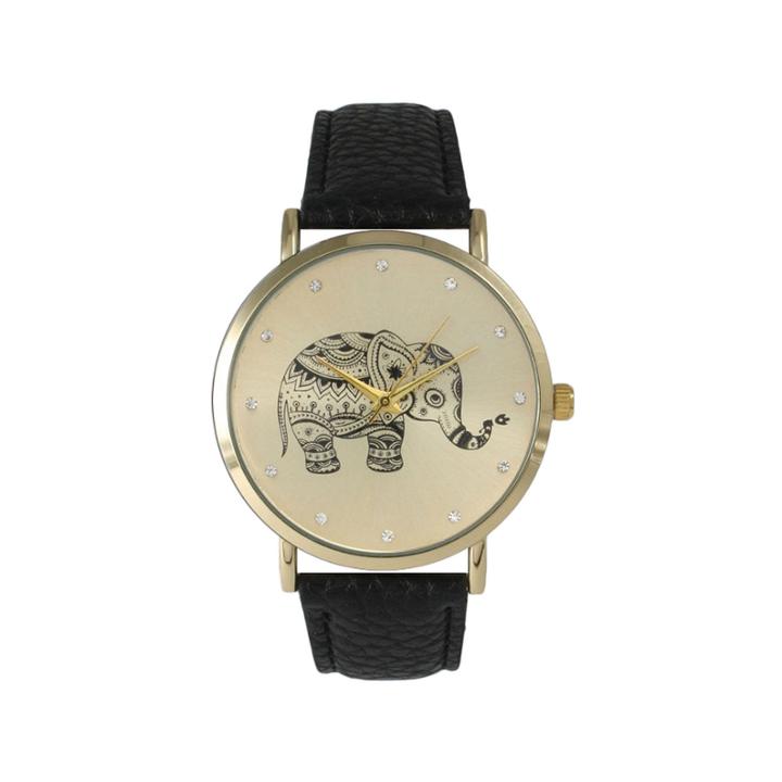 Olivia Pratt Womens Rhinestone Accent Elephant Dial Black Leather Watch 26411black