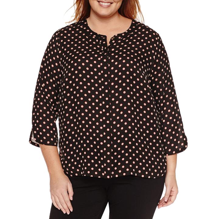 Liz Claiborne 3/4 Sleeve Y Neck Woven Blouse-plus