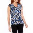 Black Label By Evan-picone Sleeveless Cowl Neck Floral Blouse