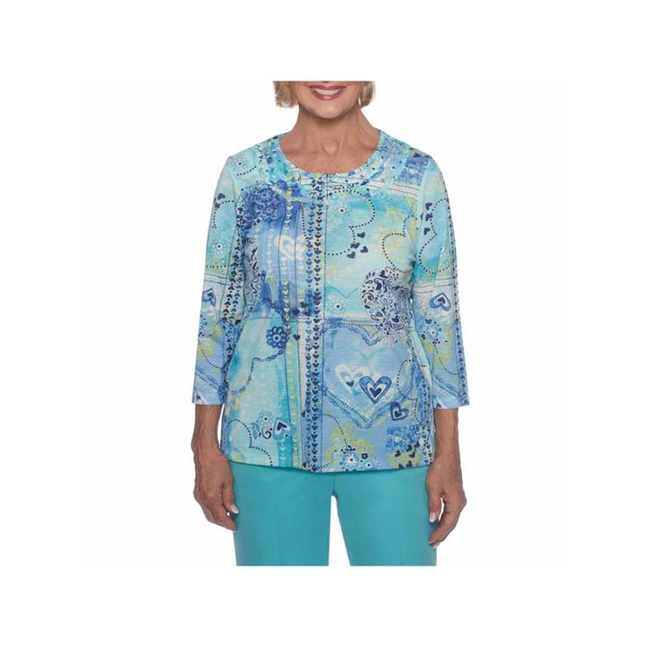 Alfred Dunner Bonita Springs 3/4 Sleeve Scoop Neck T-shirt-womens