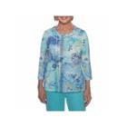 Alfred Dunner Bonita Springs 3/4 Sleeve Scoop Neck T-shirt-womens