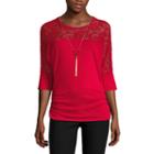 By & By 3/4 Sleeve Scoop Neck Knit Blouse-juniors
