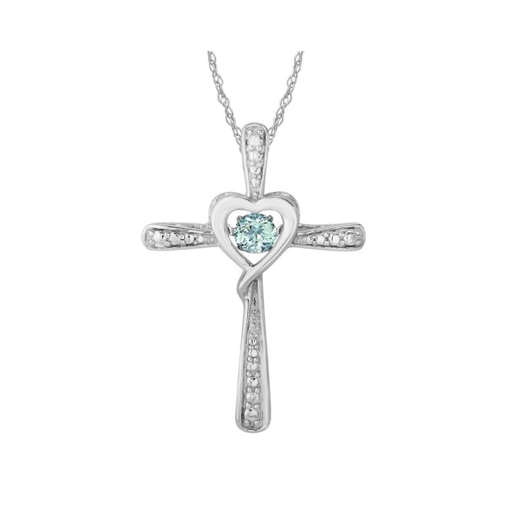 Love In Motion&trade; Simulated Aquamarine And Diamond-accent Cross Pendant Necklace
