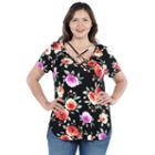 24seven Comfort Apparel Meg Black Floral Tunic Top - Plus