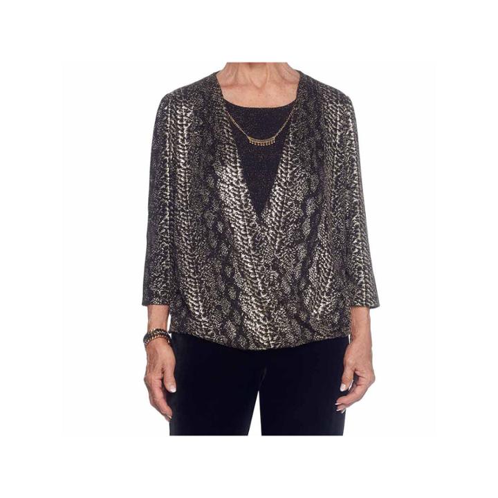 Alfred Dunner Deck The Halls 3/4 Sleeve Crew Neck T-shirt-womens