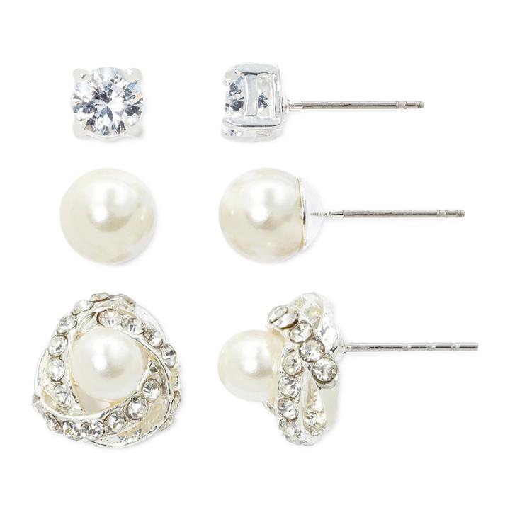 Vieste Simulated Pearl, Crystal & Knot 3-pr. Stud Earring Set