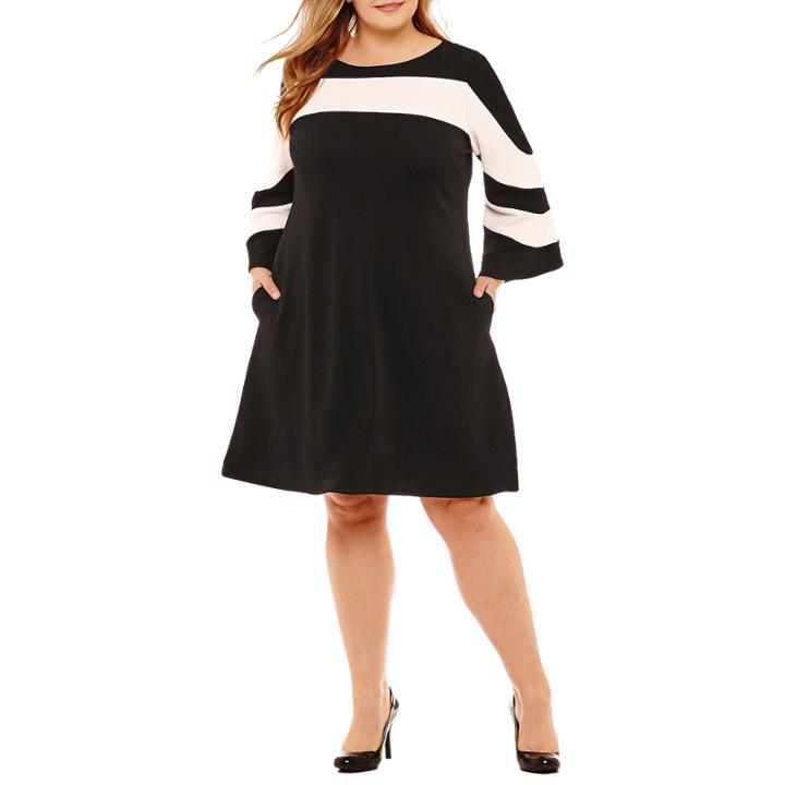 Danny & Nicole 3/4 Sleeve Stripe Shift Dress-plus