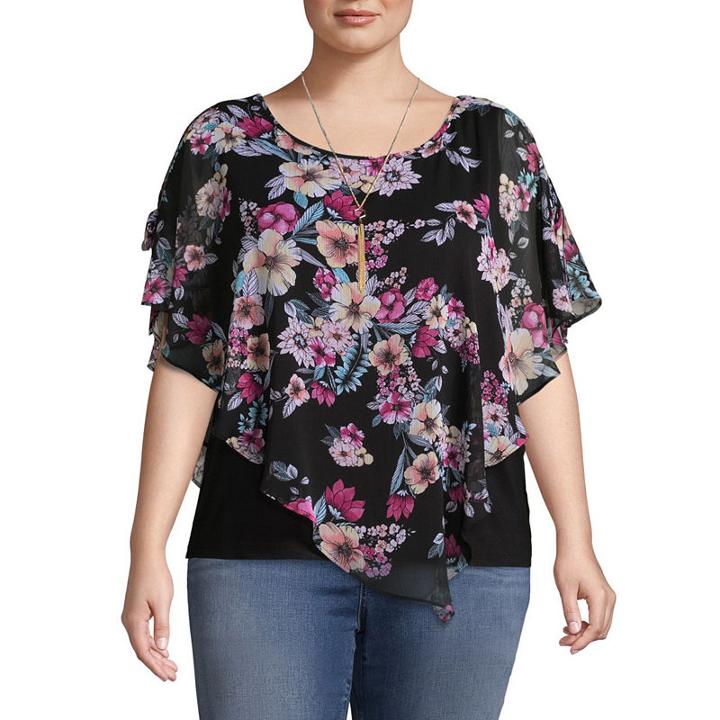 Alyx Short Sleeve Round Neck Knit Floral Blouse-plus