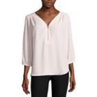 By & By 3/4 Sleeve Crepe Zipper Front Blouse-juniors