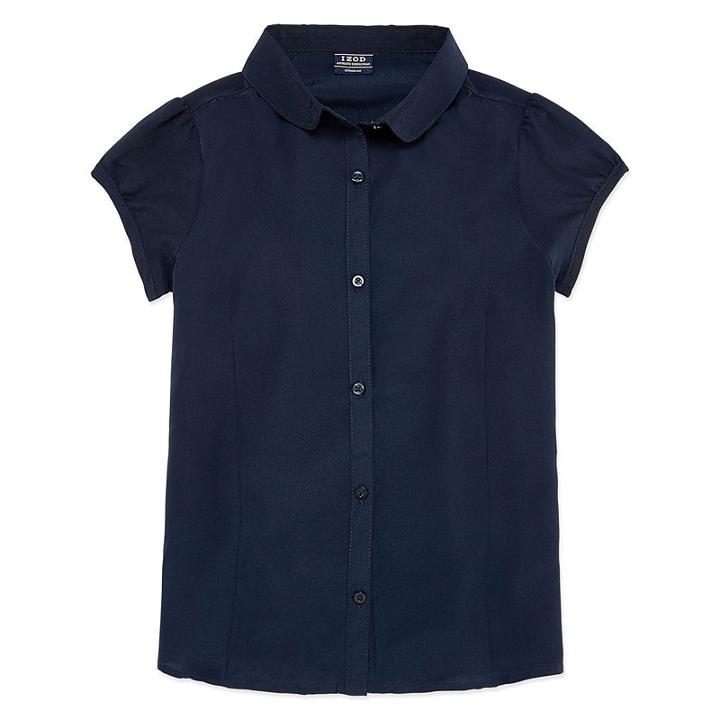 Izod Exclusive Short Sleeve Crepe Blouse With Cami