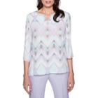 Alfred Dunner Roman Holiday 3/4 Sleeve Split Crew Neck Woven Embellished Blouse