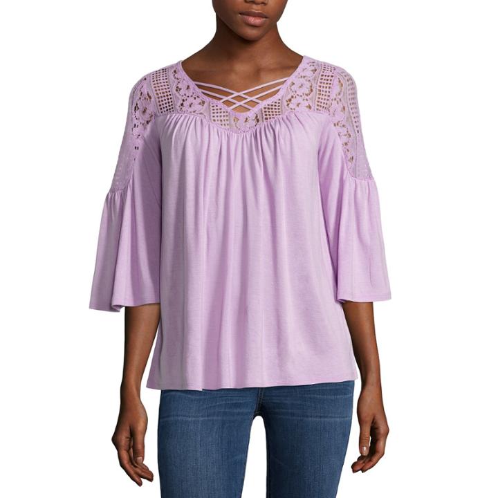 A.n.a 3/4 Lace Yoke Swing Top