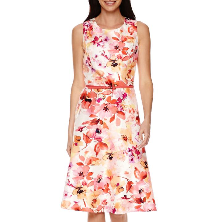 Black Label By Evan-picone Seam Fit-and-flare Belted Floral Dress